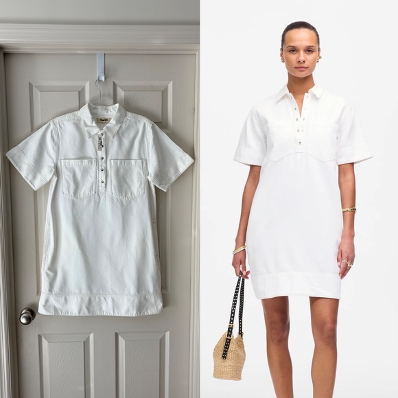 Madewell Denim Popover Dress in Pure White